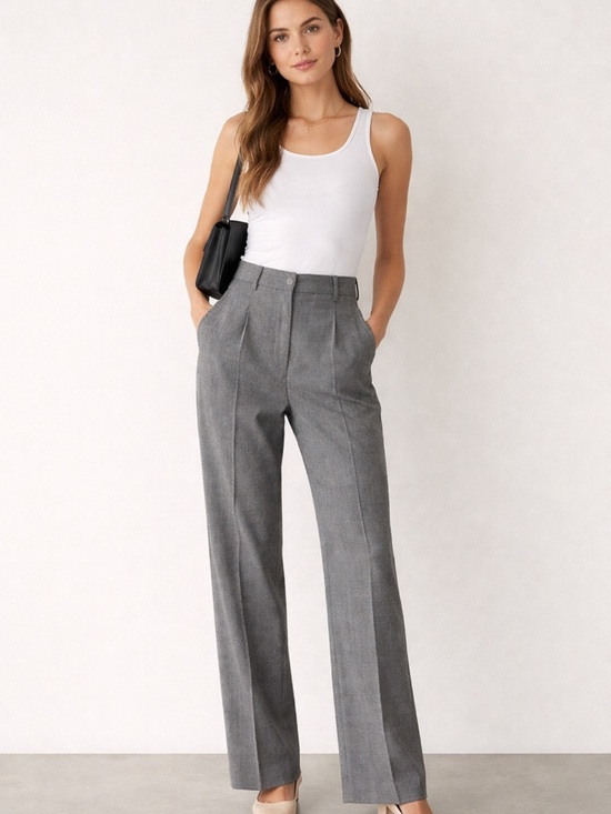 TanJay Pants - TanJay Gray Plaid Trousers with Blue Windowpane